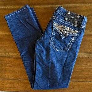 Miss Me Indigo Straight Leg Jeans with Metallic Details